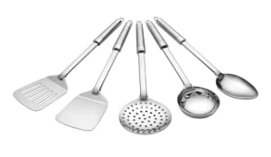 Stainless Steel Kitchen Tool Set for Cooking Set of 5 Silver Kitchenware Serving Spoon Ladle Skimmer Turner Spatula