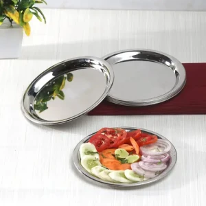 Stainless Steel Plain Plate Dinner Ware Tableware Kitchenware Metal Utensils Solid Round Serving Plate Set Of 6 20cm Diameter