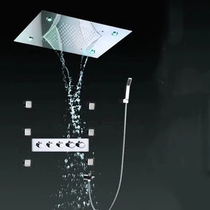 Stainless Steel Shower Panel System,LED Rainfall Waterfall Shower Head 2-Function Faucet Rain Massage System with Body Jet