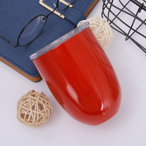 Stemless stainless steel wine glasses with plastic lid 12 oz egg shape wine cup 24 colors wine tumbler