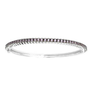 Sterling Silver with Natural Amethyst Bangle Bracelet-7.25&quot;