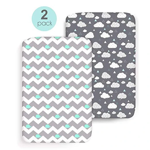 Stretch Fitted Pack n Play Playard Sheets - 2 Pack for Mini Crib Sheet Set,Pack n Play Mattress Cover, Ultra Stretchy Soft