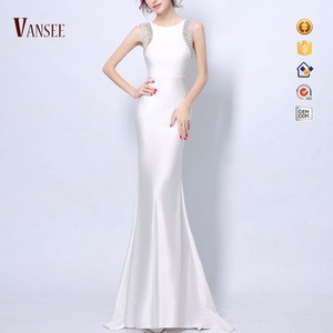 summer sleeveless silky dress slim tight white elegant long tail cocktail dress trumpet mermaid evening dress