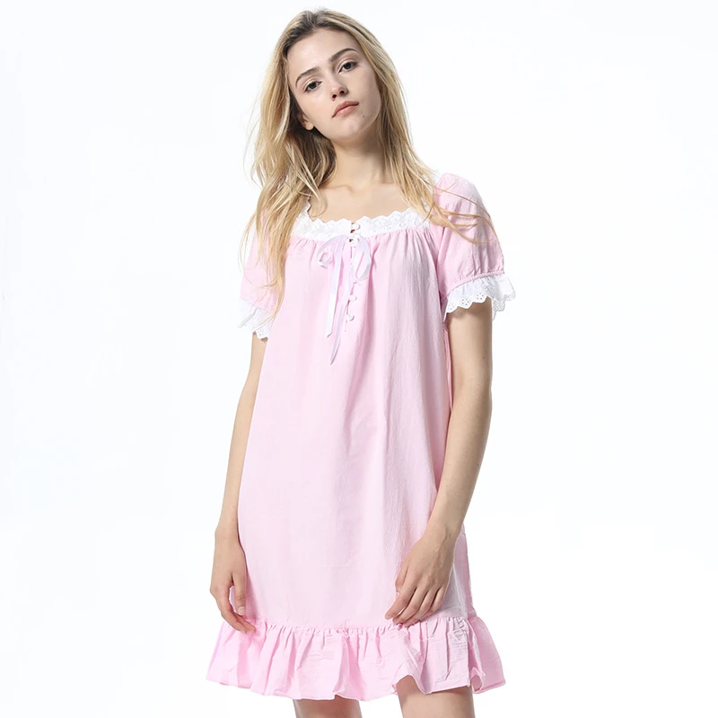 Summer women Sleepwear Pajama Cute Cotton Nighty Solid Night Dress Loose and Comfortable Royal Style Nightclothes