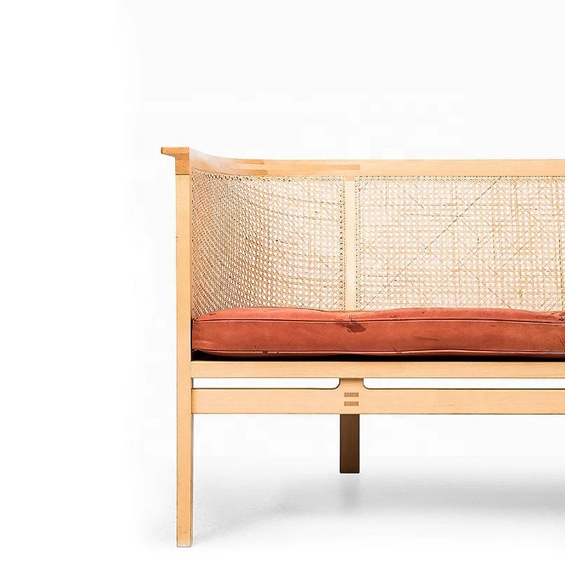 Targa Gebruder Thonet Vienna Studio Rattan Wood 3 Seater Cane Sofa Couch