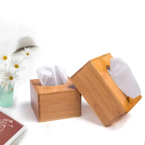 Tissue box with wood lid