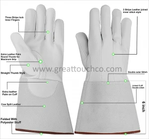 Top Grain Goatskin TIG Welding Gloves with 4&quot; Cuff, X-Large long split leather welder work welding gloves