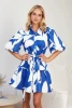 Vintage Geometric Print Chiffon Knitted Shirt Dress for Women Long Sleeve Breathable Modest Design with Buttons Spring Summer
