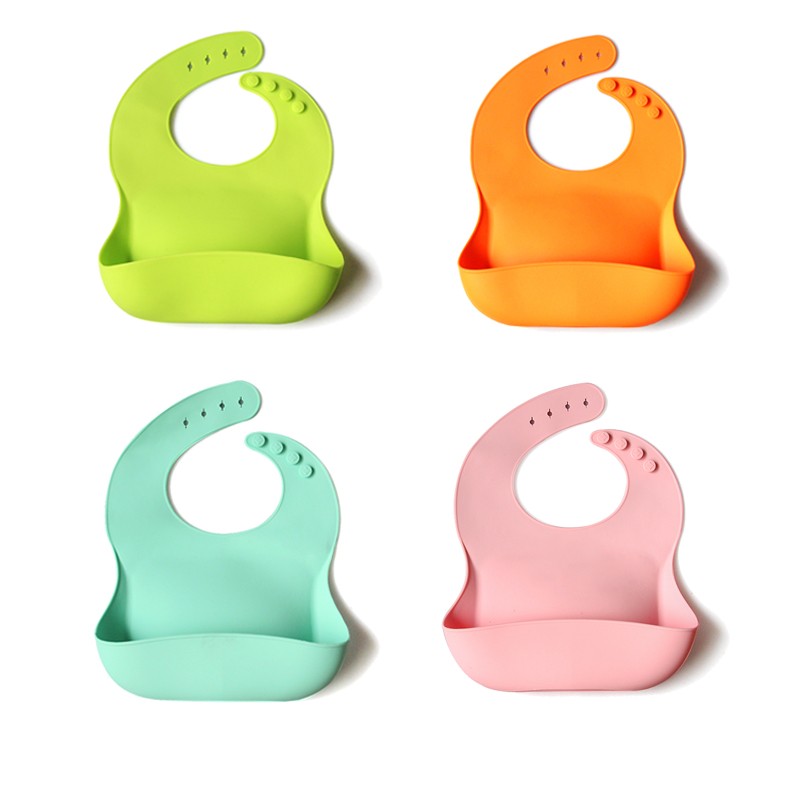 Waterproof Keep Stains Off Easily Wipes Clean Comfortable Soft Silicone Baby Bib  Babero with Big Catcher Factory