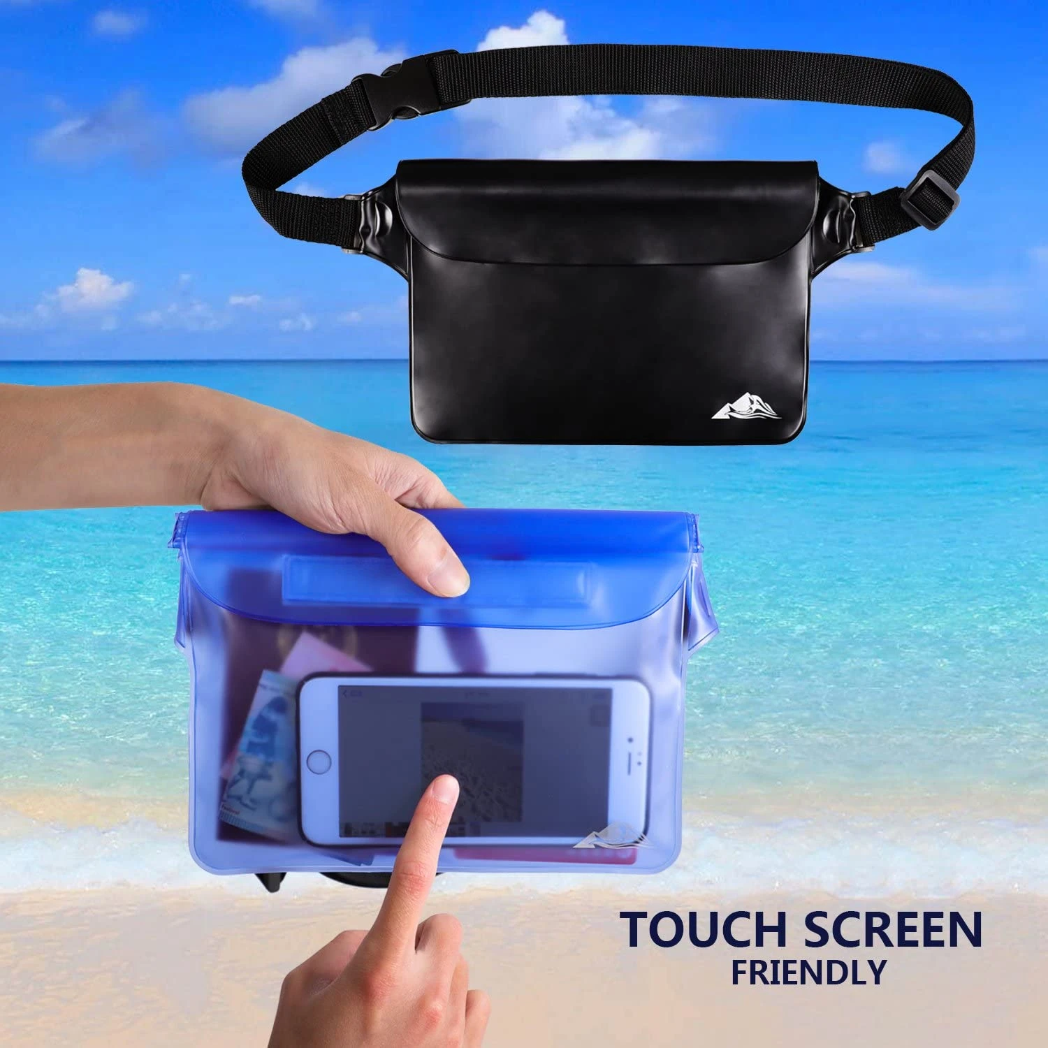 Waterproof Pouch with Waist Strap, Screen Touchable Dry Bag with Adjustable Belt for Phone Valuables for Swimming Snorkeling Boa