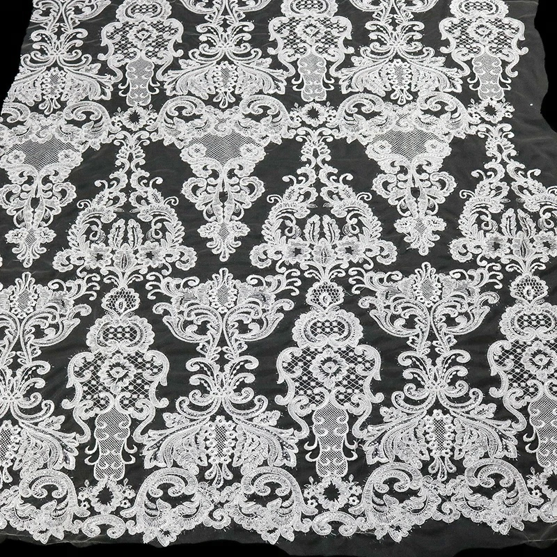 white bridal wedding embroidered tulle sequin lace fabric wholesale