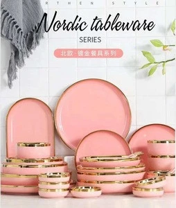 White color Nordic luxury gold rim ceramic dinnerware sets