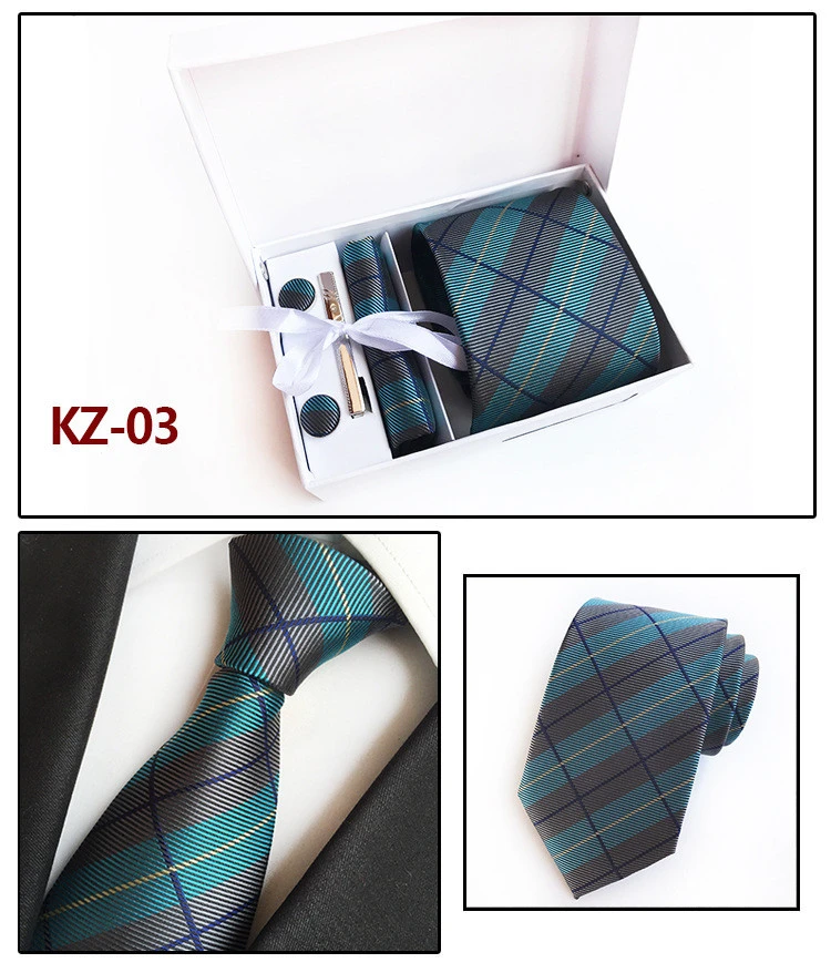 Wholesale Good QualityPolyester Mens Tie Cufflink Pocket Square Sets With Gift Box Packaging