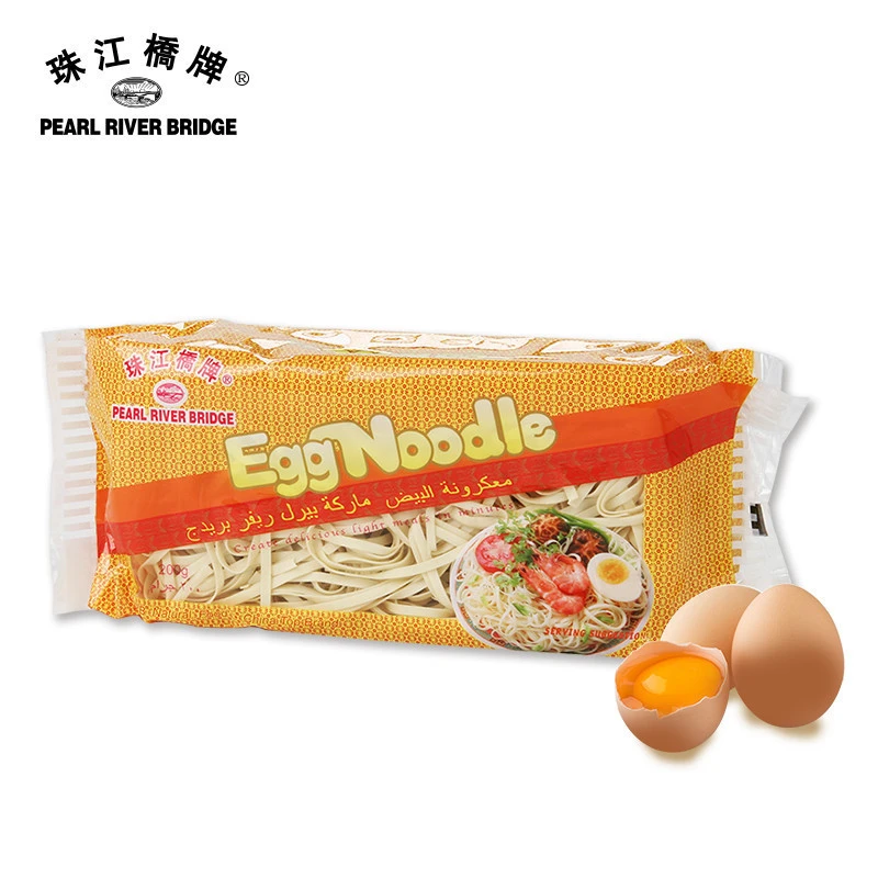 Wholesale Healthy Food OEM Factory Price Easy Cook Good Flavour Broad Noodle Pearl River Bridge 200g Plastic Bag PRB Egg Noodle