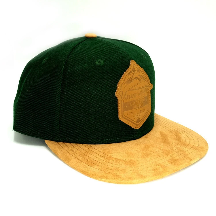 Wholesale High Quality Custom Design Your Own Suede Brim Snapback Hats Caps, Wholesale Leather Label Cap Snapback