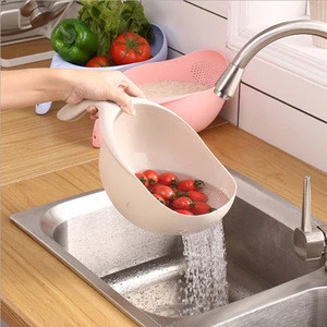 Wholesale Kitchen PP Plastic Rice Sieve Fruit And Vegetable Washing Bowl Basket Drainer