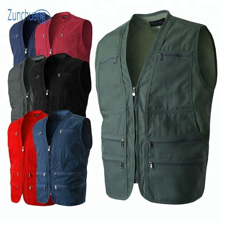 Wholesale multi pocket cotton canvas custom hunting safety vest Work wear vest