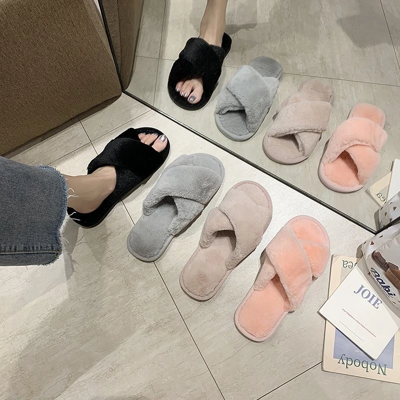 Wholesale new trendy hot sale colorful plush house floor fuzzy slippers for women