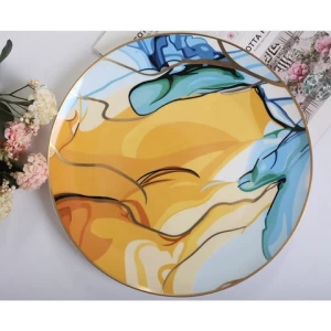Wholesale nordic restaurant ceramic serving dish dinner plate gold rim porcelain plates sets dinnerware dishes dinnerware sets