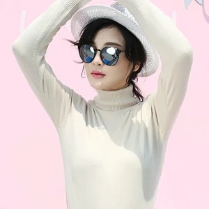 Winter fashion women high elastic long sleeve turtleneck knitted white sweater