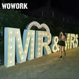 WOWORK wedding decorate heart sign symbol light made of iron Large Marquee Lights with Plug Driven