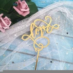 YZ-127  Mirror Gold cake topper Acrylic silver Love Glitter Wedding Cake Topper