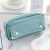 Customized Fashion Minimalist Solid Color Pencil Bag Multifunctional Polyester Student Pen Bag with Zipper and Snap Fas