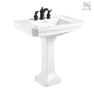 CUPC certified rectangle modern design white ceramic bathroom two piece pedestal sink