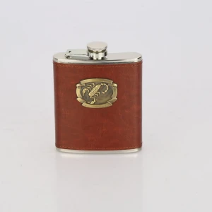 brown leather pocket drinking flask for whisakey,liquor,alcohol
