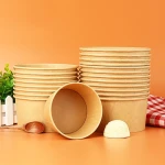 Kraft Paper Bowl Thickened Disposable Bowl Wholesale Round Paper Salad Bowls Light Food Lunch Box Takeaway Paper Lunch