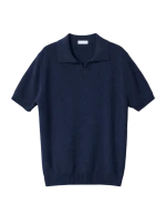 Navy Open Collar Knit Polo - 100% Cotton Stock Lot