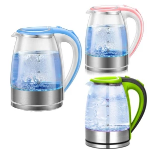 China Glass Electric Tea Kettle Supplier 1.8L Quick Boiling For Household/Hotel Appliance With LED Blue Light