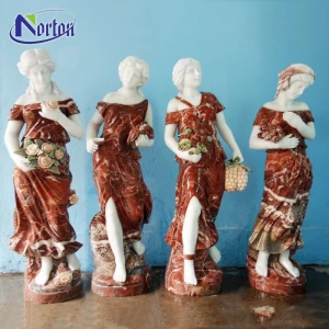 High quality garden outdoor Greek chicken blood-red mixed marble four season goddess statue for sale