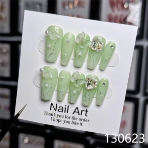 Green teal Handmade press on nails