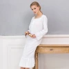 100% Cotton Plain White Cotton Nightshirts Womens Long Sleeve Plain White Nightgown
