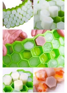 100%Food Grade 37 Cavities Silicone Honeycomb Shape Mould  Ice Cube Tray Mold With Cover