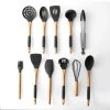 11pcs Silicone Cooking Kitchen Utensils Set, Wooden Handles Cooking Tool BPA Free Non Toxic Silicone Turner Tongs Spatula