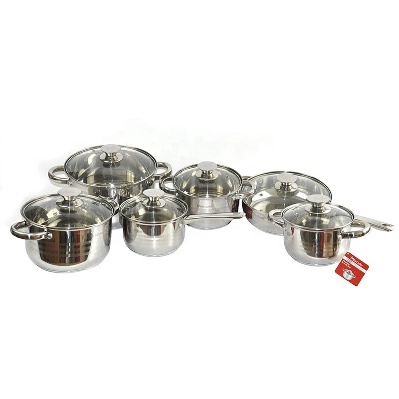 12pcs Non-Stick Stainless Steel Polished Casserole and Pans Cookware Set with Induction Bottom Cooker Cooking
