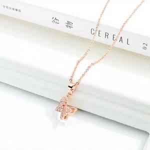 14k gold plated jewelry diamond butterfly pendant necklace for women