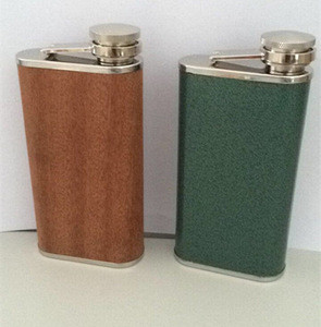 2015 real wood 6oz stainless steel hip flask with laser logo hip flask