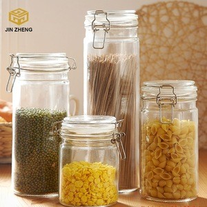 2016 kitchenware glass storage jar with hasp glass lid for coarse cereals