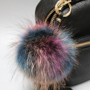 2016 multicolor plush fur pom poms charms fancy raccoon fur keychains keyring