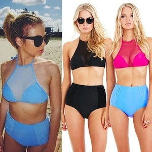 2018 Europe and America eaby lady exploded mesh splicing bikini two sets of foreign trade split swimwear dress hot sale