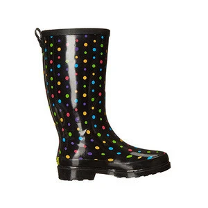 2018 hot sale China colorful point print fashion rubber rain boots