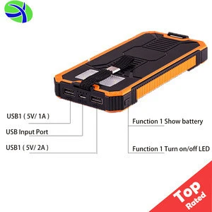 2018 Top-Rated 10000Mah Solar Charger Power Bank For Mobile Cell Phone, Wholesale Portable Solar Bank Cell Phone Charger