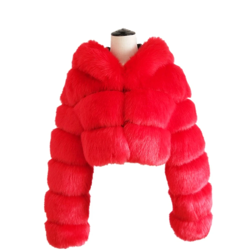 2020 Custom New Design Fur Coat Faux Fur Jacket With Hooded Plus Size Blue/Black/White/Red Fox Fur Coat Jacket
