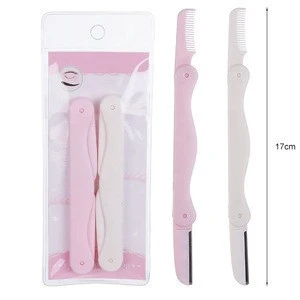 2020 New Arrival Eyebrow Razor Durable Portable 2 In 1 Pain-Free Pink Foldable Eyebrow Trimmer Pen With Comb