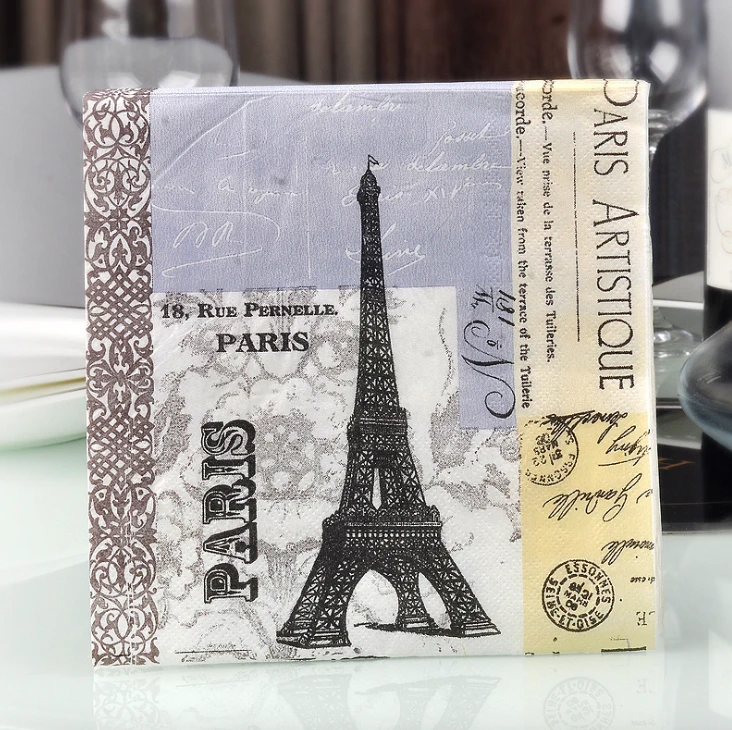2020 New Design Eiffel Tower Printable Square 2layers Christmas Party Paper Napkins