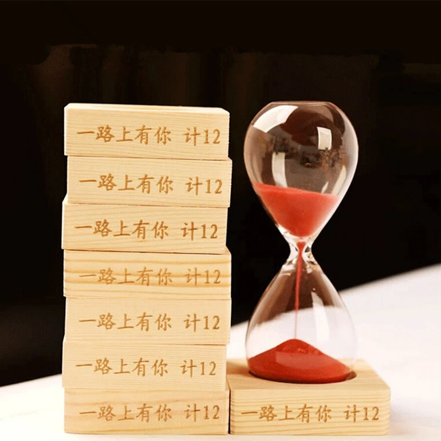 2020 new wholesale custom mini hourglass  timer sand clock with wooden base engrave LOGO