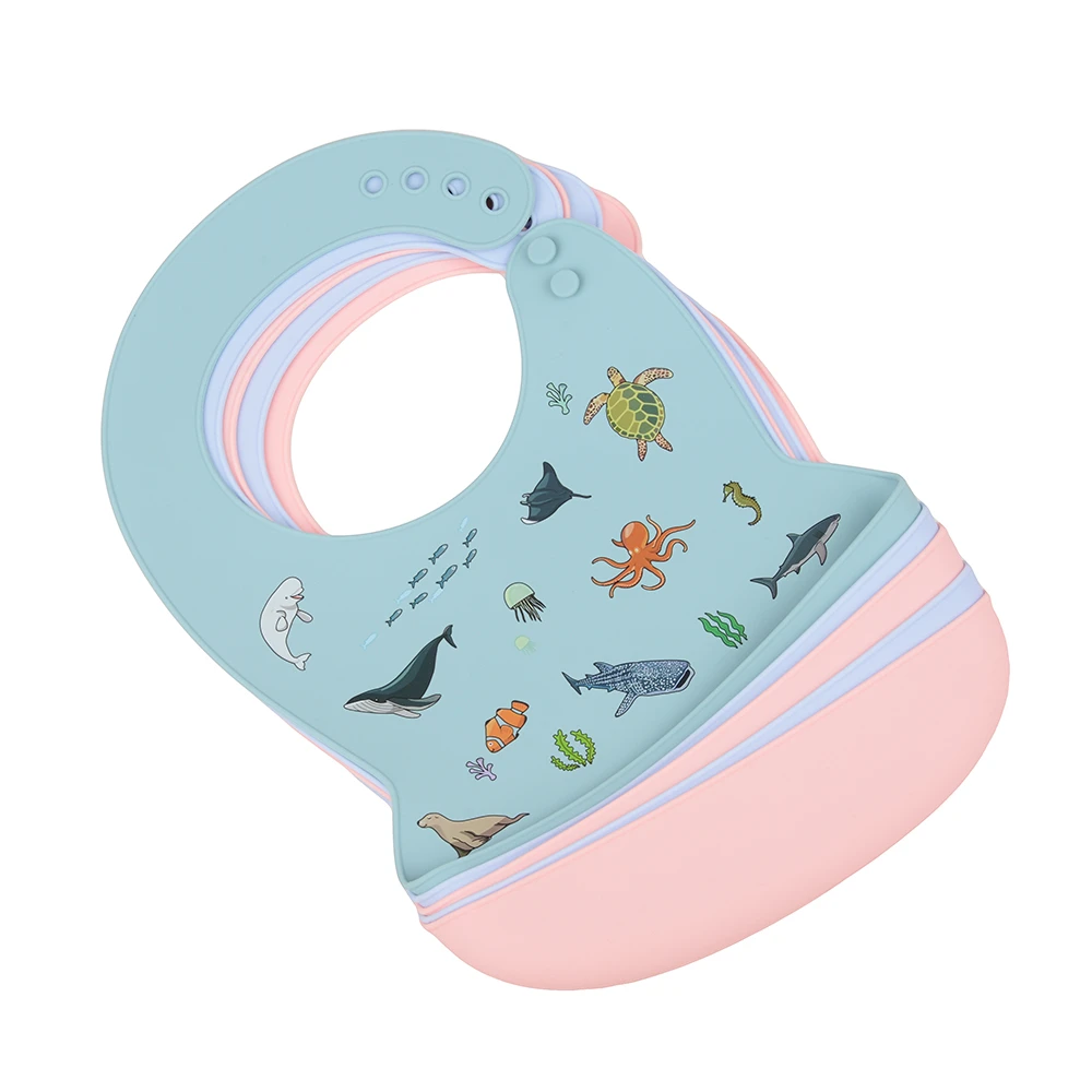 2021 New Arrival Food Grade Free Sample Printed Silicone Bibs and Bowl Baby Feeding Set
